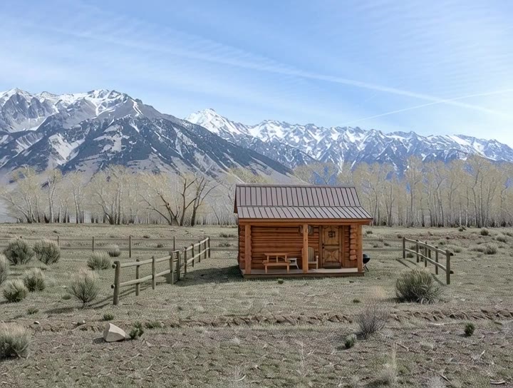 The Borah Vista cabin with the Lost River Range behind it